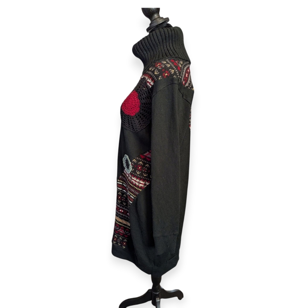 Boho Black Wine Turtleneck Sweater Dress - Picture 2 of 6